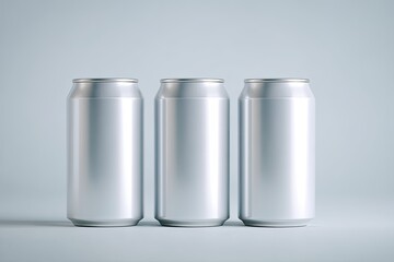 Three blank aluminum cans on a light gray surface (2)