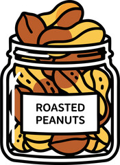 Cartoon Roasted Peanuts Jar Vector – Minimal Snack Food Illustration, Simple Roasted Peanut Container