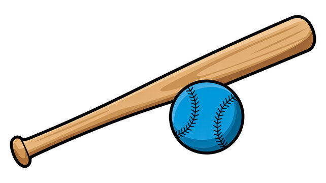 A digital illustration of a baseball bat and ball against a white background.