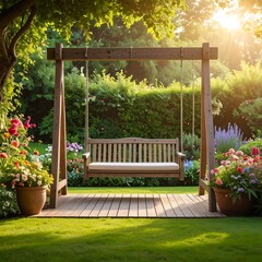 Garden swing at sunrise
