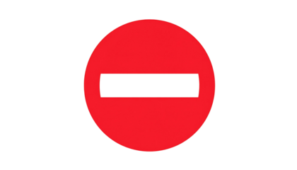 Red Stop Sign with White Bar on White Background.