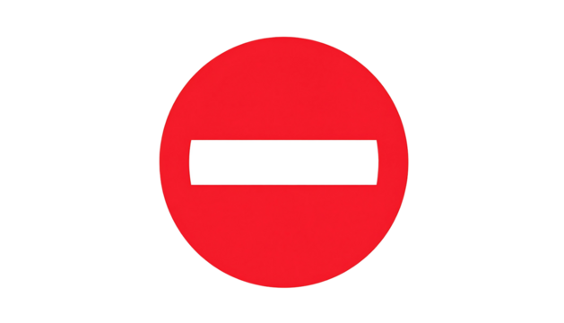 Red Stop Sign with White Bar on White Background.