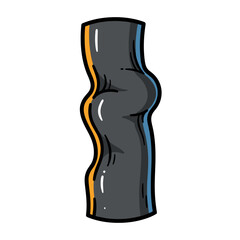 A comicstyle illustration of a shapely figures buttocks in dark grey leggings with colorful side stripes.