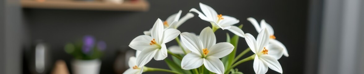 Fototapeta premium Elegant white flowers arranged in a simple green vase, home decor, floral arrangement, petals