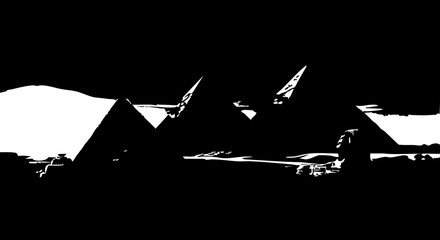 Dynamic silhouette of fighter jets soaring through dramatic skies above abstract mountainous terrain, evoking power and freedom. © Vectors Studio