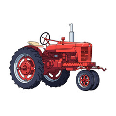 Classic red farm tractor with large tires illustrated in a bold graphic vector style.