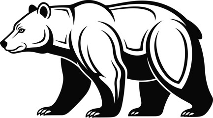 Obraz premium Stylized bear silhouette vector in side profile, black and white illustration, muscular wildlife design, powerful animal graphic for branding