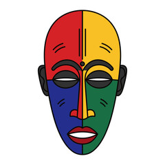 Colorful Abstract African Mask with Geometric Design and Bold Colors.