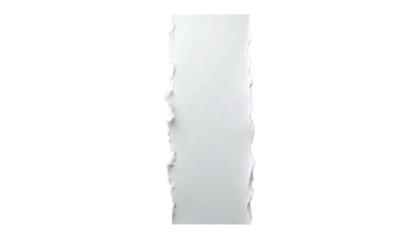 Torn white paper strip isolated on white background.