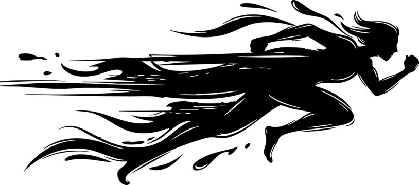 Dynamic runner silhouette explodes with speed and motion, capturing the raw power of athletic pursuit and intense energy