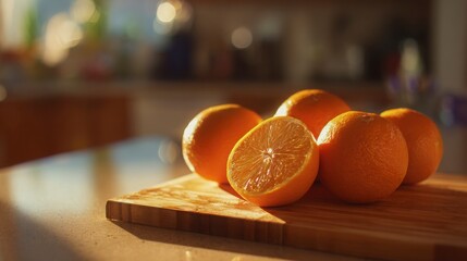 Organic orange vegetables on a chopping board under soft kitchen light