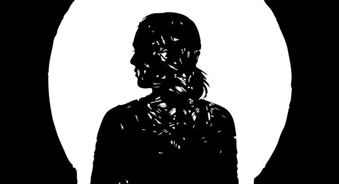 Dynamic silhouette of a confident woman with textured detail, poised and ready for modern business or creative endeavors.