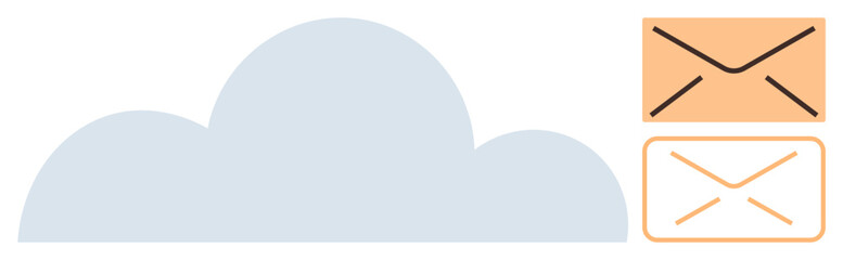 Cloud hosting with two email envelopes representing digital messaging. Ideal for communication, data storage, online organization, remote work, cloud computing, connectivity, simple flat metaphor
