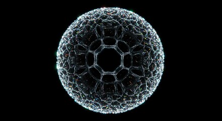 Abstract spherical molecular structure on black background