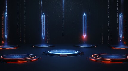 Glowing neon platform futuristic digital interface design