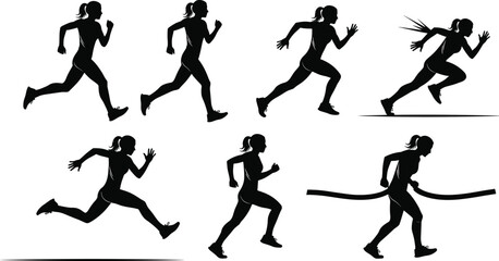 PrintWoman running silhouette, female sprint, athlete training, fitness exercise, sports competition, marathon runner, track race, healthy lifestyle, cardio workout, victory finish