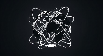 Abstract digital lines orbiting around a globe silhouette
