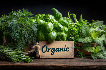 Organic Assorted Greens with Organic Sign