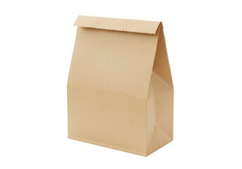 Brown paper lunch bag isolated on white, blank takeaway container for food delivery and grocery shopping