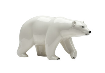 Elegant polar bear figurine isolated on transparent background, glossy ceramic animal sculpture for home decor and arctic wildlife themes