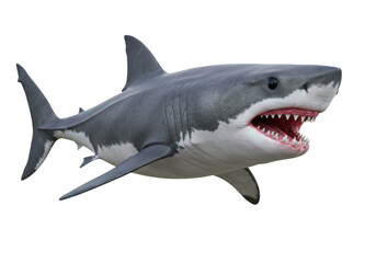Great white shark with open mouth isolated on transparent PNG, dangerous predator with sharp teeth for marine life concepts