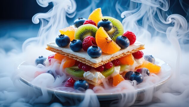 Layered fruit dessert with berries and citrus blueberries raspberries