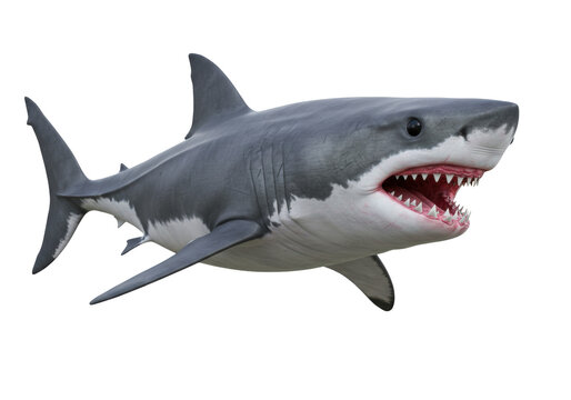 Great white shark with open mouth isolated on transparent PNG, dangerous predator with sharp teeth for marine life concepts - Powered by Adobe