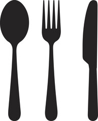 Black silhouette of spoon, fork, and knife in bold style, vector illustration for dining, kitchenware, and food services