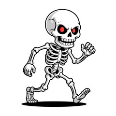 Cartoon Skeleton Running with Red Eyes