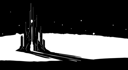 Futuristic cityscape silhouette against a starry night sky, evoking wonder and advanced civilization, perfect for sci-fi themes and visionary concepts. © Artesian Edge