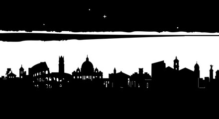 Fototapeta premium Majestic silhouette of iconic historical city skyline under starry night sky, capturing timeless architectural grandeur and cultural heritage for inspiring projects.