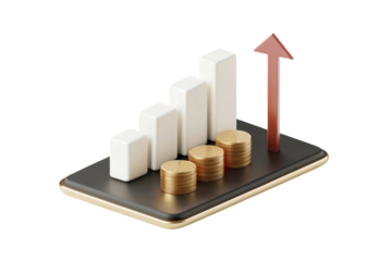 Increasing financial growth represented by bar graph and coins, symbolizing investment success and economic progress