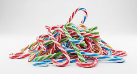 Fototapeta premium Pile of colorful candy canes christmas holiday sweets peppermint treats festive season winter celebration