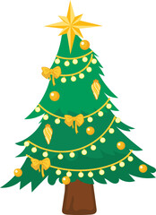 Green Christmas Tree with Star festive winter holiday icon for seasonal celebration design
