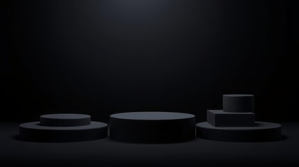 Matte black cylindrical podium with soft spotlight