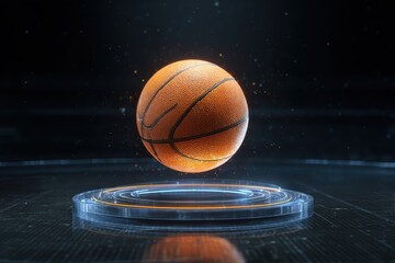 Sci-Fi Basketball with Spinning Neon Energy Rings