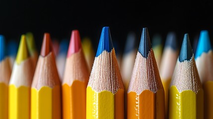Close up of colorful sharpened pencils isolated on white background