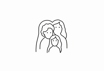 Obraz premium Minimalist Line Drawing of a Family Group Featuring Three Figures with Simple Features Depicting Unity and Togetherness Expressed in Black and White Illustration