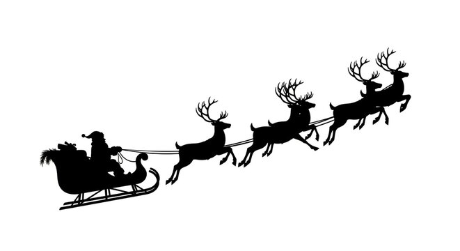 Santa claus sleigh with reindeer silhouette christmas holiday vector graphic illustration image design