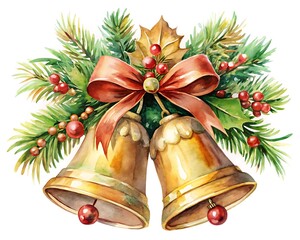 Watercolor christmas bells isolated on white background, a festive holiday decoration for christmas and new year celebrations