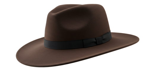 brown fedora hat with a black ribbon isolated on transparent cutout background, cut out, png