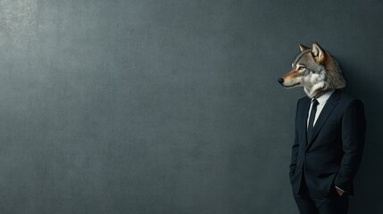 Wolf in suit surreal business concept image