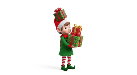 Cute christmas elf carrying gifts presents holiday season festive cheerful celebration santa helper cartoon