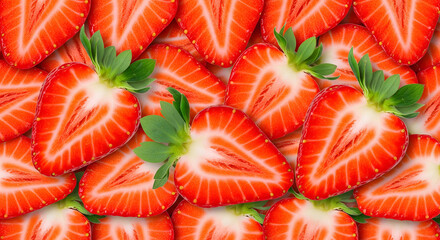 Fresh, juicy strawberry halves creating a vibrant, delicious pattern perfect for food blogs and healthy lifestyle content