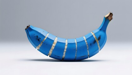 Surreal Blue Banana with Stripes on Minimalist Background