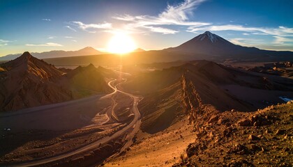 Fototapeta premium Scenic desert sunrise over winding roads