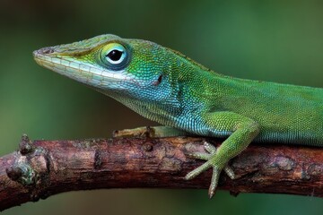 Fototapeta premium Vibrant Green Anole Perched on a Branch
