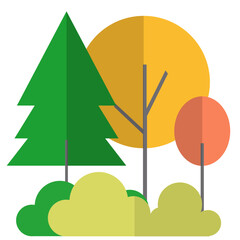 Flat Design Vibrant Autumn Forest Landscape Scene with Various Trees