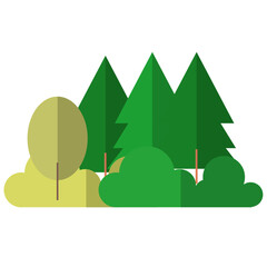 Flat Style Isolated Forest Scenery Element with Tree and Bush Illustration