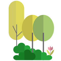 Flat Design Group of Trees and Bushes Nature Outdoor Illustration